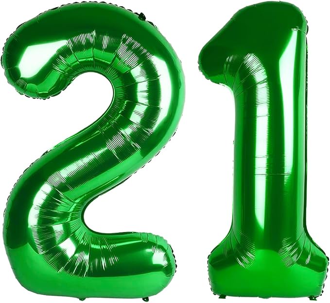 Green Number 21 Balloon 40 Inch, 21st Birthday Party Decorations Men Women | by IWERP