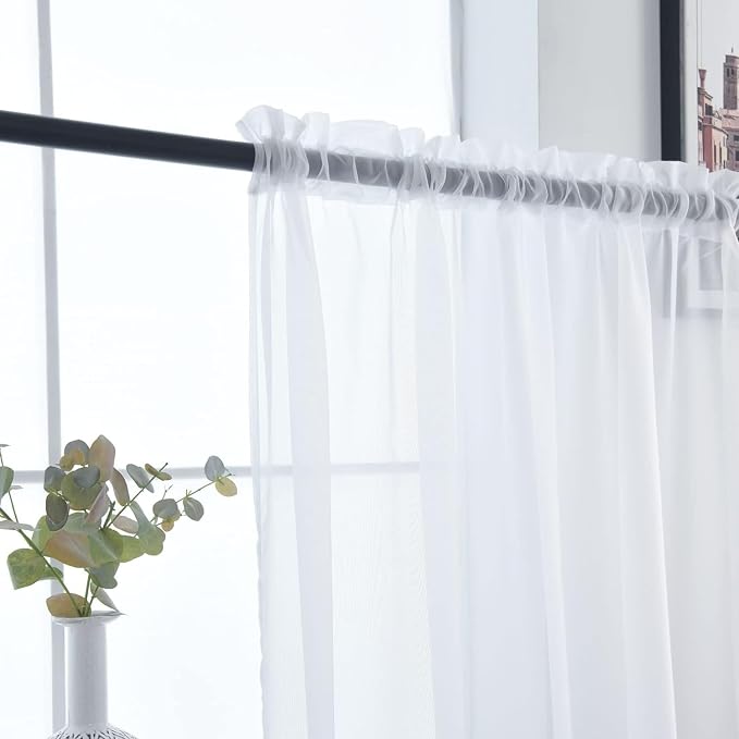 SpaceDresser White Kitchen Sheer Valance Curtains 40 Inch, Voile Sheer Cafe - Image 4