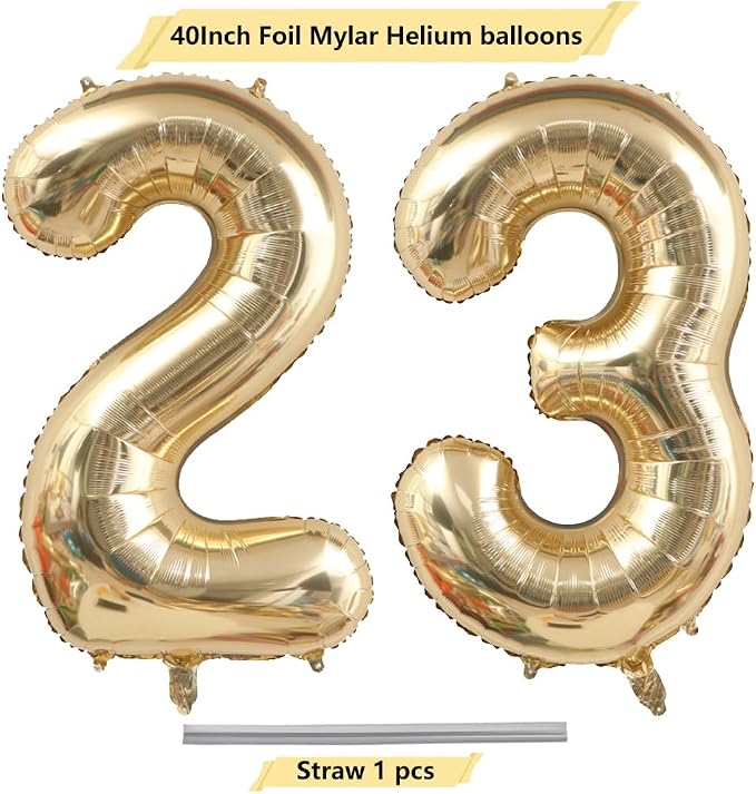Light Gold 23 Number Balloons 40 Inch White Gold Giant 32 Foil Mylar Helium | - Image 4