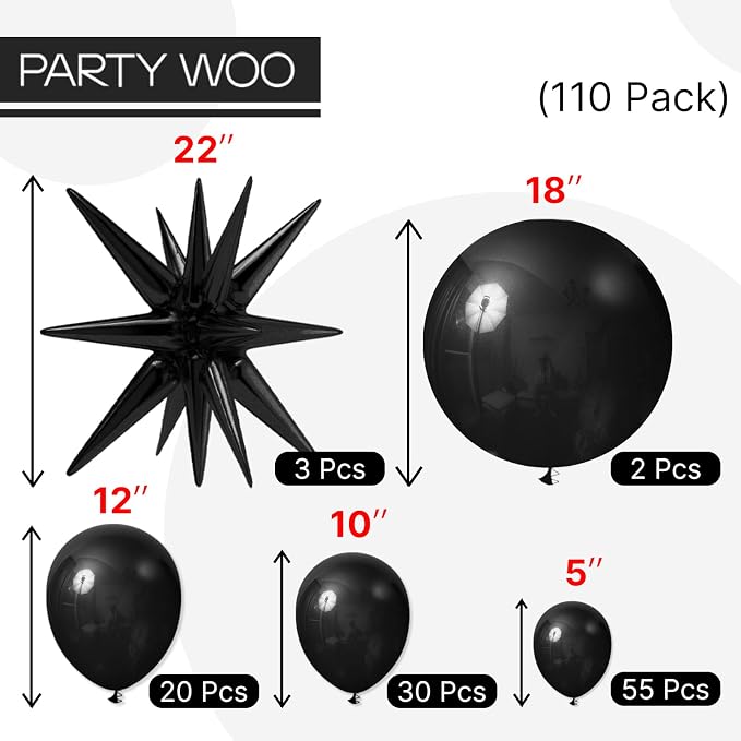 PartyWoo Black Star Spike Latex Balloon Arch Kit 110pcs Different Sizes | 18 12 - Image 4