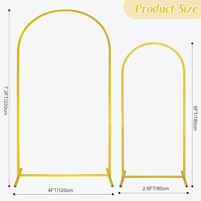 Gold Metal Arch Backdrop Stand 2 Set 7.2FT, 6FT Wedding Arch Stand Arched Door - Image 2