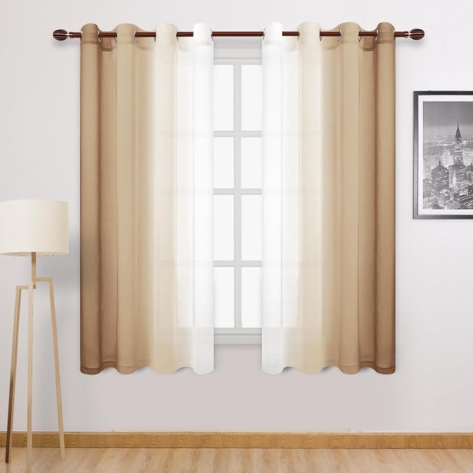 DWCN Taupe Faux Linen Ombre Sheer Curtains by DWCN