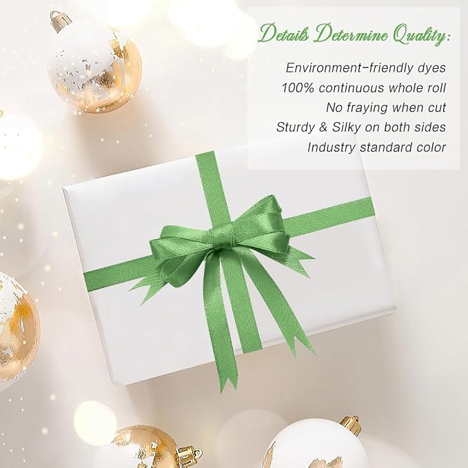 Sage Green Ribbon 3/8 in 25 Yards Holiday Ribbons - Image 4