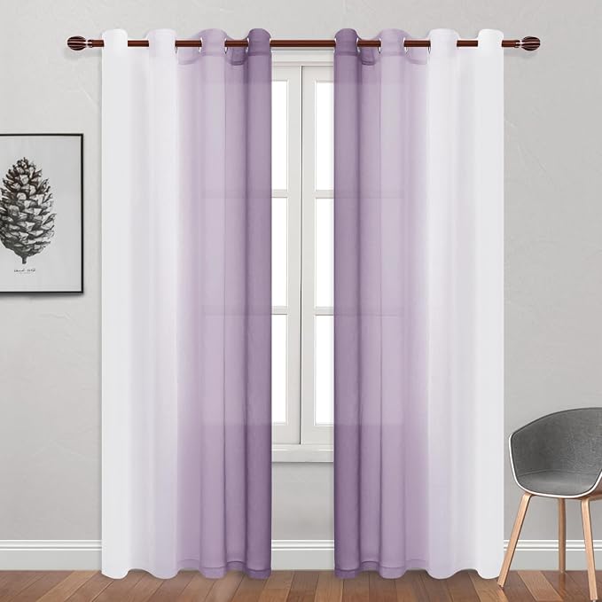 DWCN Lavender Faux Linen Ombre Sheer Curtains - Image 2