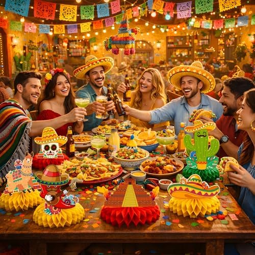Fiesta Party Decorations - Cinco De Mayo Honeycomb for Table Centerpieces | Cinco De Mayo Decorations for Taco, Mexican Theme Birthday Accessories Party Favors Decor Supplies Indoor Outdoor - Image 5