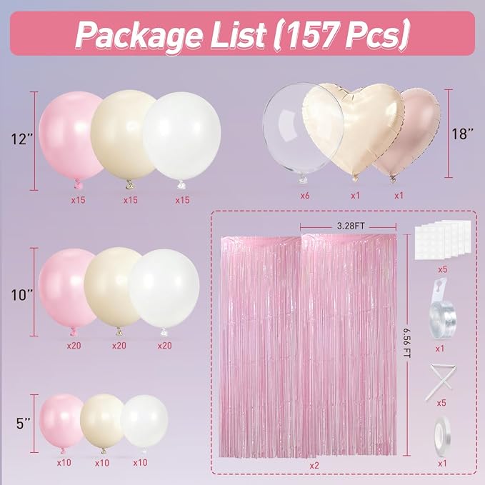 157Pcs Pastel Pink and White Balloons Garland Arch Kit - Image 2
