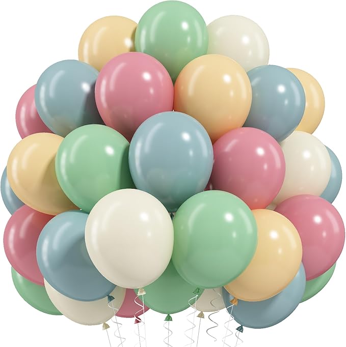 Pink Blue Green Balloons, Pastel Balloon Blush Pink Sage Green Dusty Blue Ivory by Paeyeq