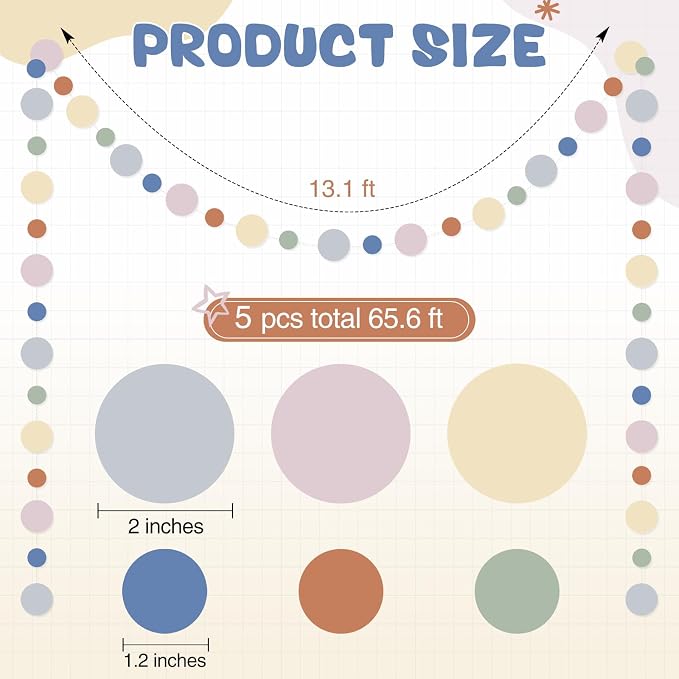 Outus 5 Pieces Colorful Circle Garland Banner Hanging Paper Dot Decorations - Image 2