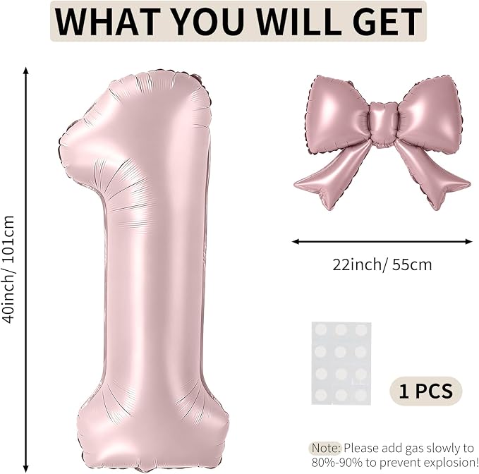 40 Inch Number 1 Balloon with Bow, Coquette Aesthetic Foil Balloon - Image 2