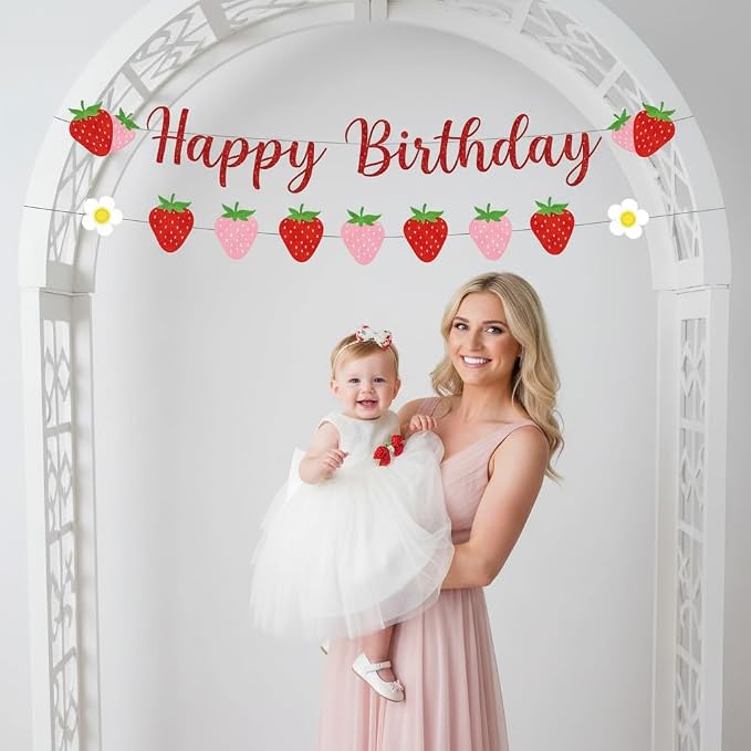 Strawberry Happy Birthday Banner, Strawberry Themed Birthday Party Decoration - Image 4