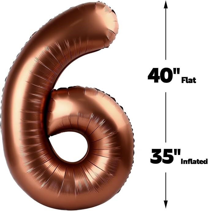 Coffee Brown Number 6 Balloon 40 inch, Birthday Party Balloons Decorations | - Image 3