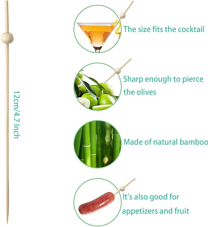 Wooden Cocktail Picks with Beads, Fruit Kabobs, Party Food - Image 2