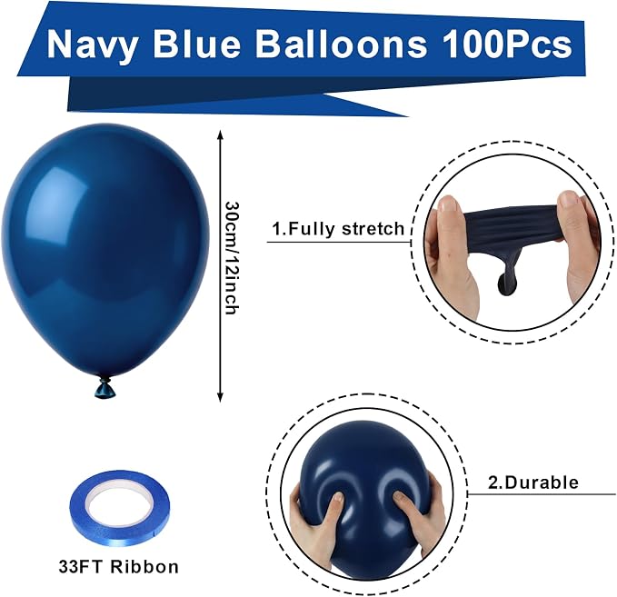 Patimate Navy Blue Balloons 100 Pcs 12 Inch Matte Navy Blue Latex Balloons | - Image 2
