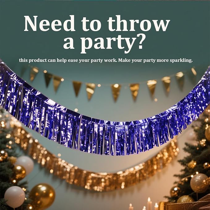4 Pack Royal Blue Total 40 Feet Foil Fringe Garland Metallic Tinsel Banner Wall - Image 3