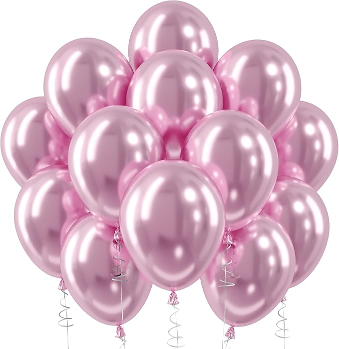 Metallic Pink Balloons, 12 Inch Chrome Light Pink Latex Party Balloons | 30 by Jobkoo