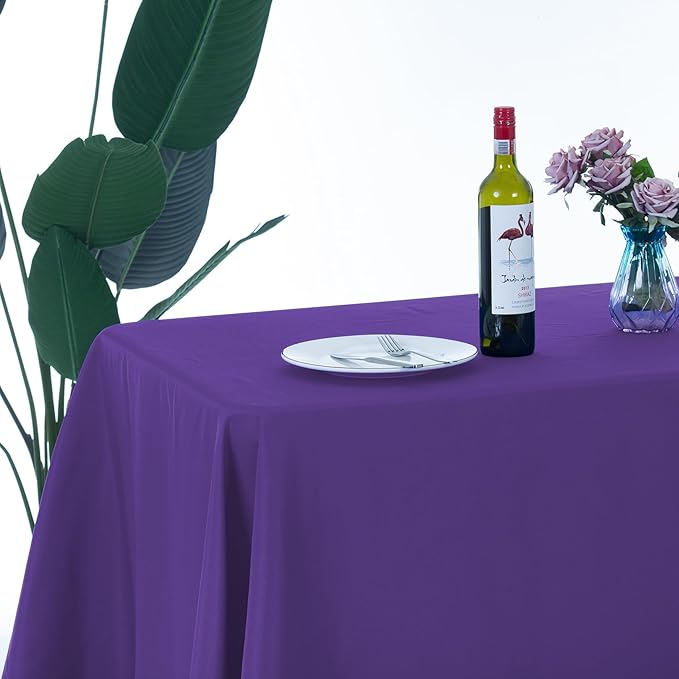 Ascoza 2pack 90x132 Inch Purple Rectangular Tablecloth 8 Feet Table Cloth in Polyester Fabric for Wedding/Banquet/Restaurant/Parties