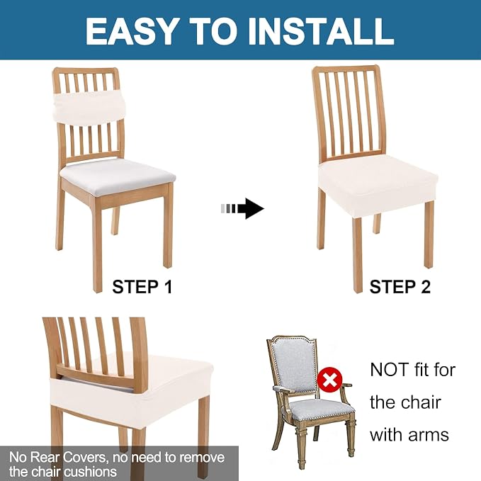 Smiry Waterproof Seat Covers for Dining Room Chairs, No Rear Covers | Stretch - Image 5