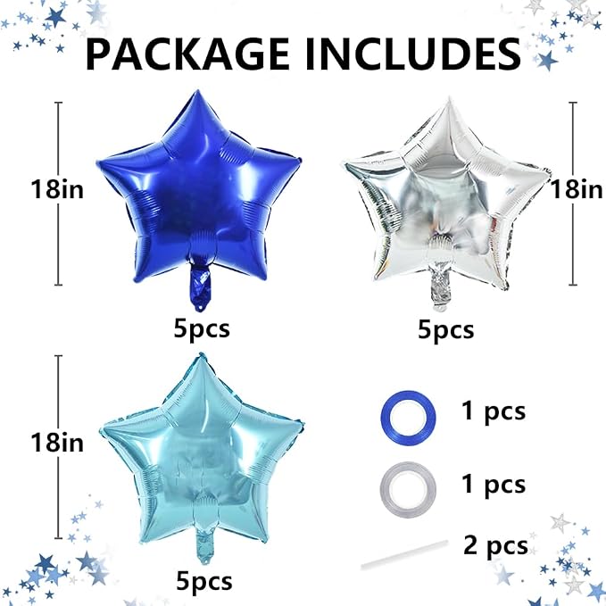 TONIFUL 15 Pcs Star Balloons 18 Inch Large Blue Silver Foil Balloons | Helium - Image 2