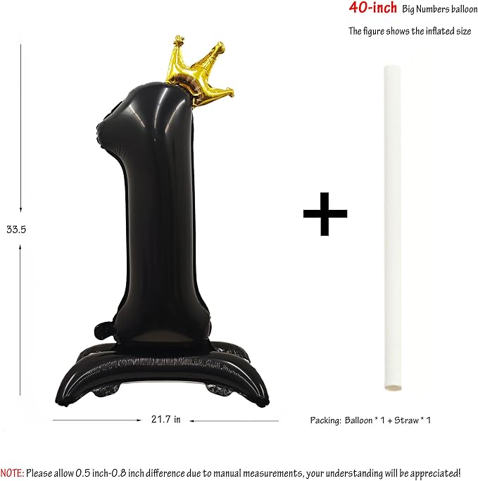 Black Crown Number 1 Balloon Standing Black Princess Digital 1 Foil Balloon | - Image 2