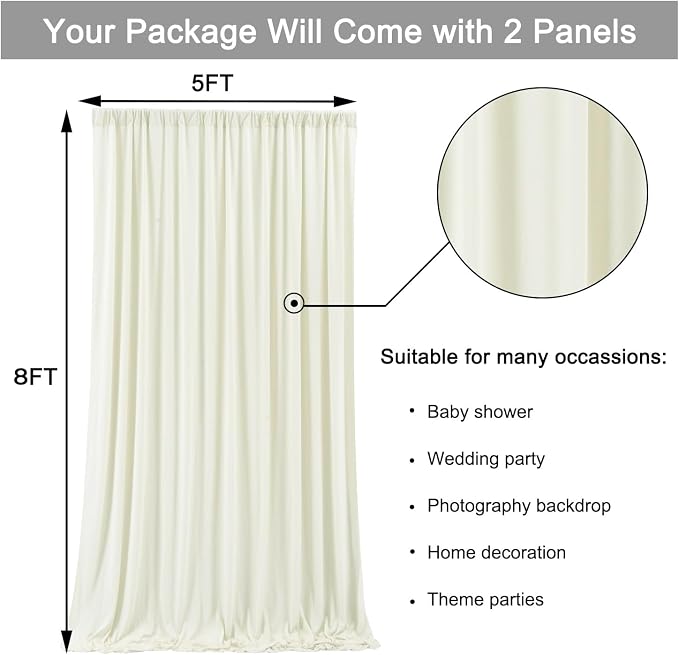 10 ft x 8 ft Wrinkle Free Ivory Backdrop Curtain - Image 5