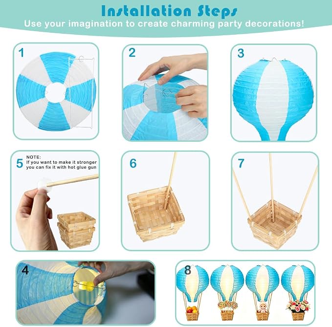 Palmhill 8 Sets 11.8" Hot Air Balloon Decorations Lanterns - Image 3