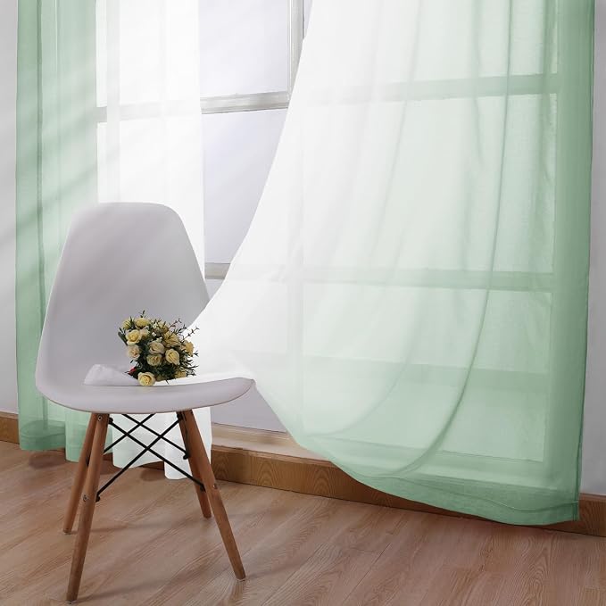 DWCN Light Sage Faux Linen Ombre Sheer Curtains - Image 3