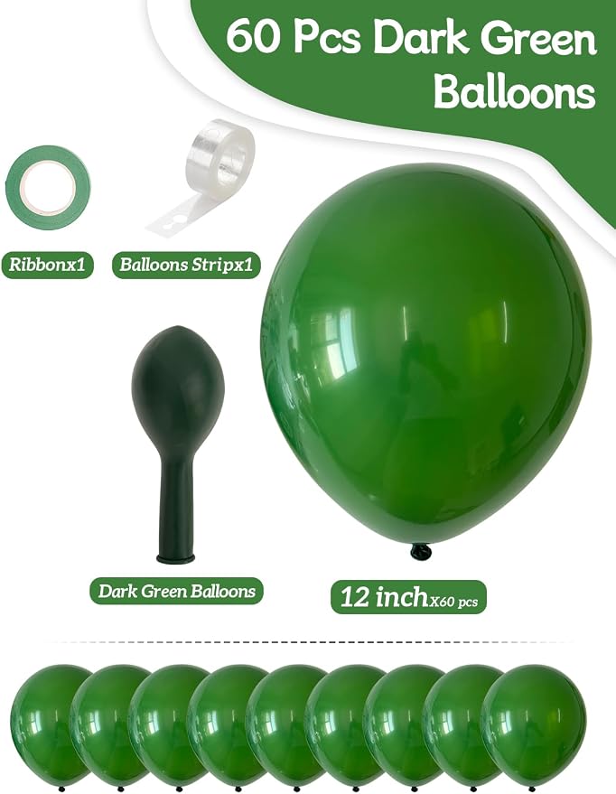 Green Balloons 12 Inch 60 Pcs Dark Green Latex Balloons - Image 2