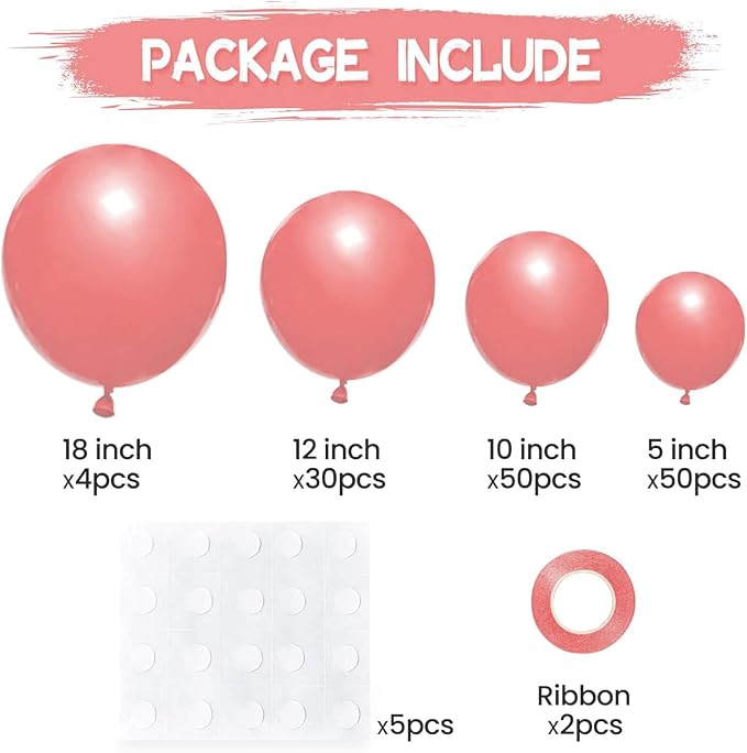 134Pcs Dusty Pink Balloons Different Sizes 5 10 12 18 Inch Retro Pink Latex - Image 2