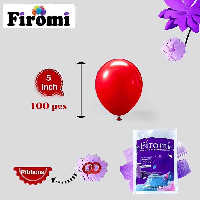 Firomi Small Red Balloons 5-inch 100 Pack | Helium Matte Round Thicken Latex - Image 2