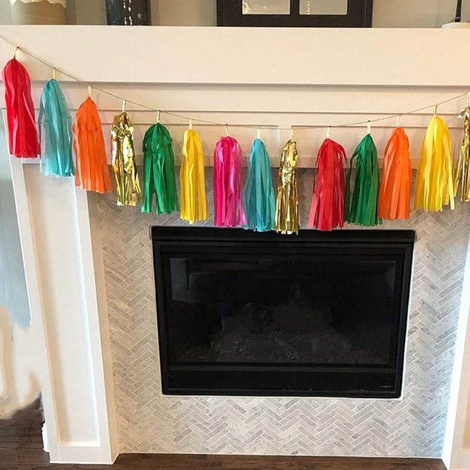 35 PCS Green Orange Gold Mylar Tassel Garland Tissue Paper Tassels Banner DIY - Image 4