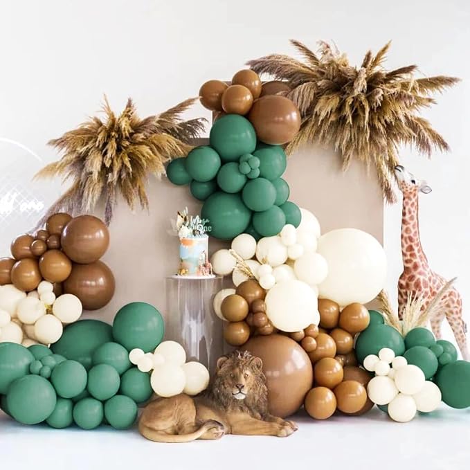 Green White Brown Balloon Garland Arch Kit - Image 6