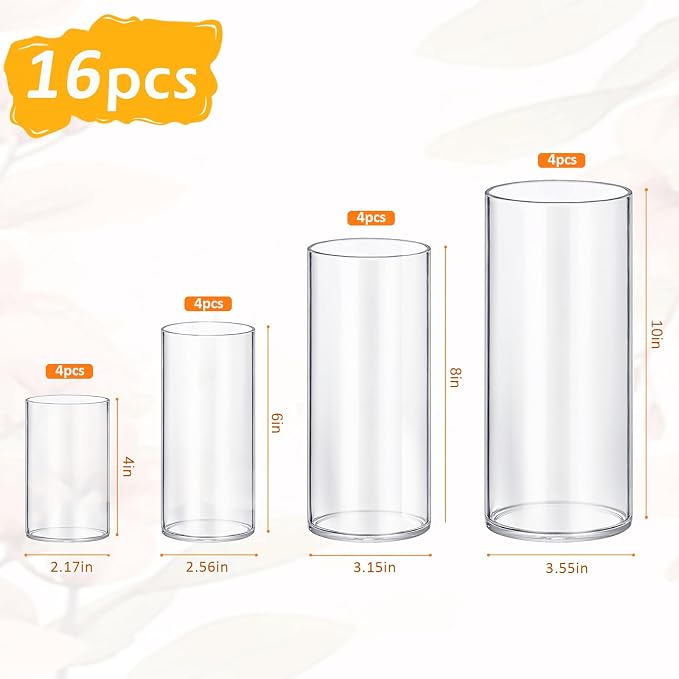 Homjoy Glass Cylinder Vase Sets 16 Pack Tall Clear Flower Vase Hurricane - Image 2