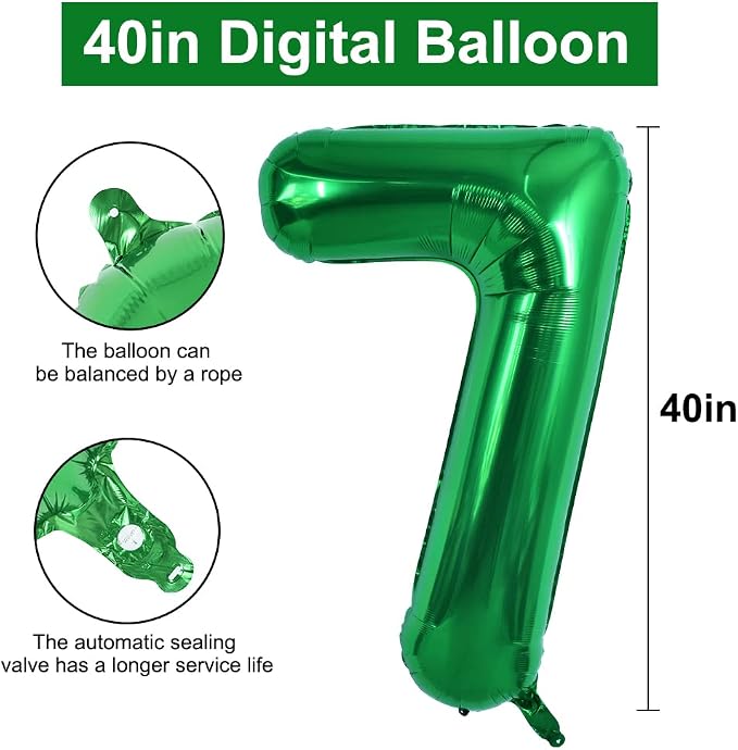 TONIFUL 40 Inch Dark Green Number 7 Balloons Large Foil 7th Birthday Decor | - Image 2