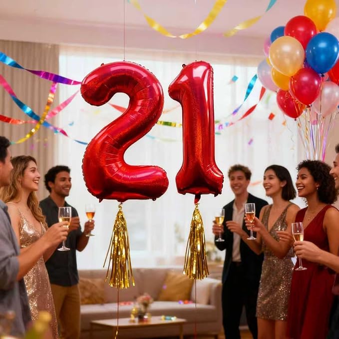 Laser Red Number 21 Balloons 40 Inch Giant Number Red 21 Foil Mylar Balloons - Image 5