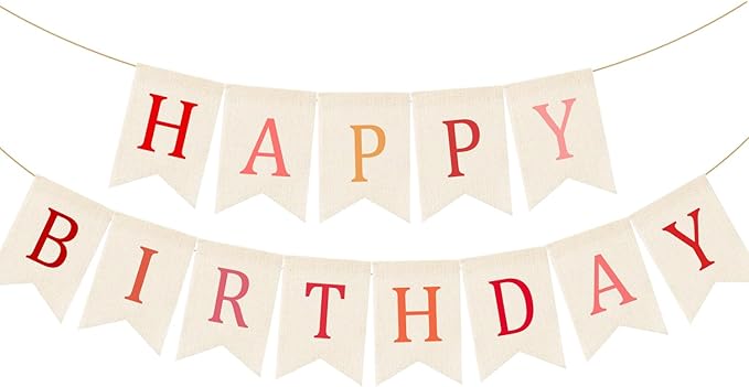 Doumeny Happy Birthday Burlap Banner Boho Birthday Garland Banner Red Bohemian by Doumeny