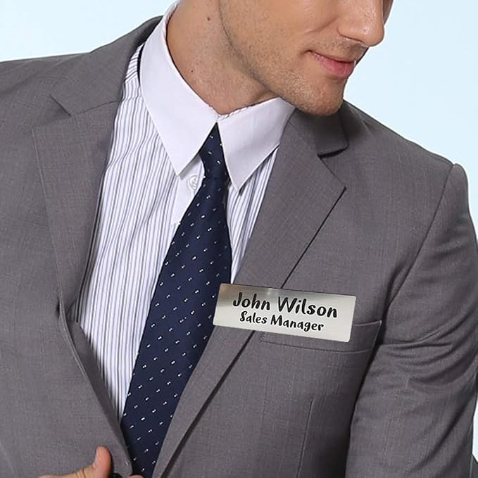 Custom Laser Engraved Name Badges with Pin, Magnetic, Adhesive, or Blank Backing, Durable Personalized Name Tag with 3 Lines of Custom Texts, Clear and Easy to Read, 10 Colors (1" x 3")