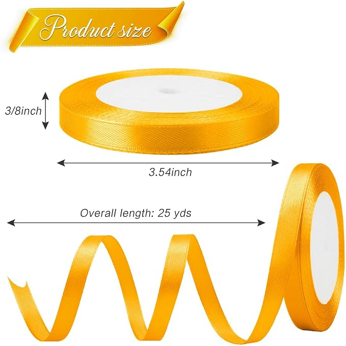 Yellow Ribbon Gold Ribbon Lemon Fall 3/8 in 25 Yards Satin Ribbons - Image 2