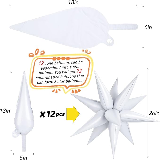72 PCS White Star Balloons, 26 Inch Star Foil Explosion Balloons, Large Spike - Image 7