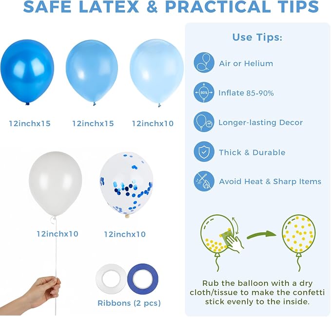 LovesTown Baby Blue and White Balloons, 12 Inch | Confetti balloons, soft color - Image 7