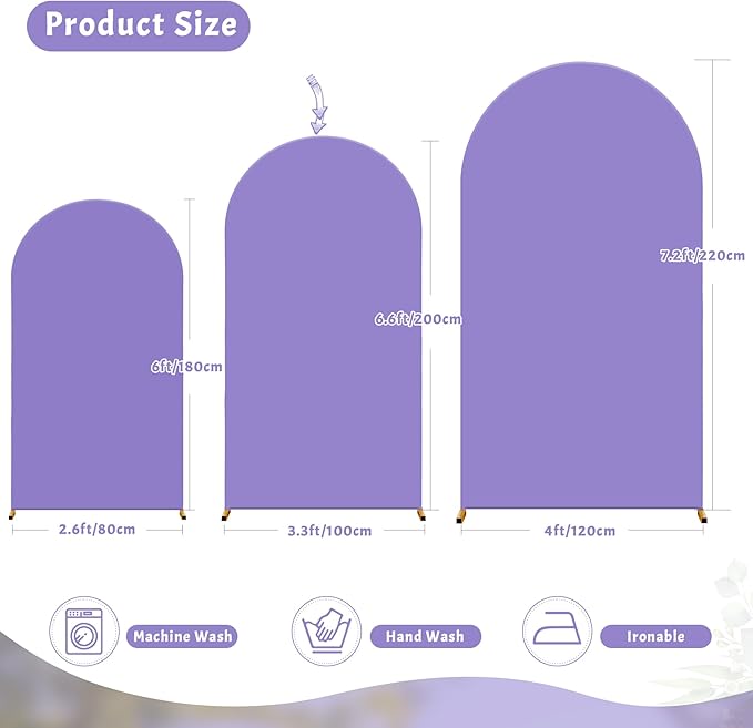6.6FT Lavender Arch Backdrop Cover - Polyester Fitted Wedding Arch Stand Covers Round Top Chiara Arch Backdrop Cover for Birthday Party Banquet Photo Background Decoration