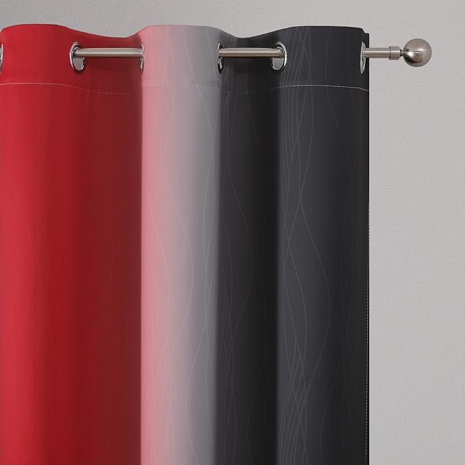 Ombre Red and Black Curtains 63 Inch Length 2 Panels, 100% Blackout Curtains - Image 4