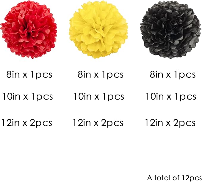 We Moment Black Red Yellow Paper Pom Poms Decorations - Image 3
