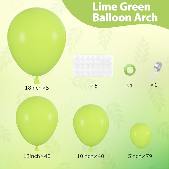 164Pcs Lime Green Balloons Garland Arch Kit Different Sizes | 18 12 10 5 inch - Image 2