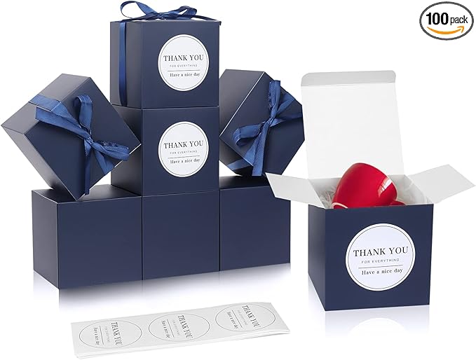 COTOPHER Small Gift Boxes 100 Pack 4x4x4 inches Navy Gift Boxes with Lids for Gifts, Crafting, Wedding Party Favor, Cupcake Boxes, Candy, Bridesmaids Proposal Box with Ribbons and Stickers (Navy, 100