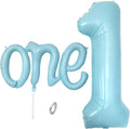 2Pcs Matte Blue Foil 40" Number 1 and 26" Script Letter One Balloon Set | Large by WEILINZHOU