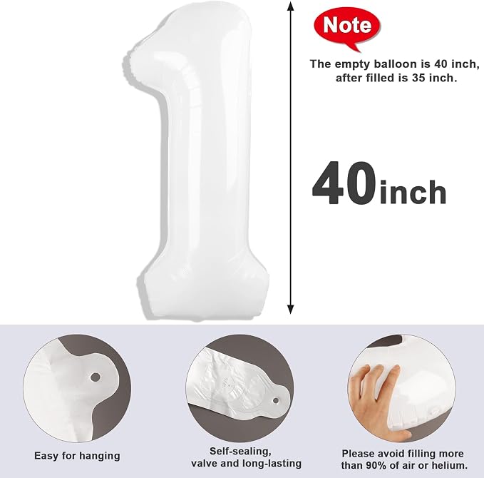 1 Balloon Numbers Birthday Decorations, 40In White Balloons - Image 5