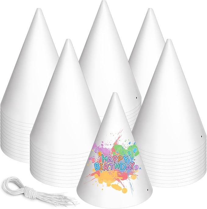 WEOXPR White Paper Party Hats for Birthday, Decorative Bulk Cone Hat for Adults by WEOXPR