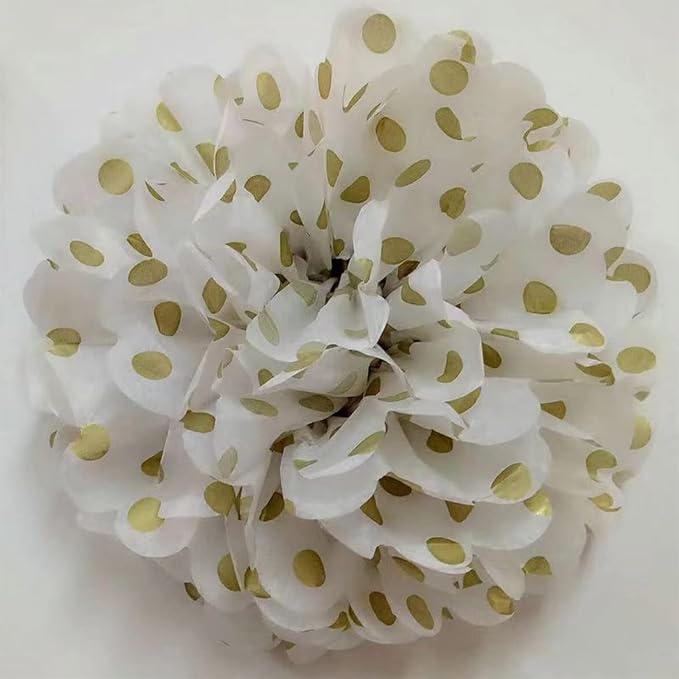 BRZIKWT 12 Pcs White Gold Tissue Paper Pom Poms - Image 5