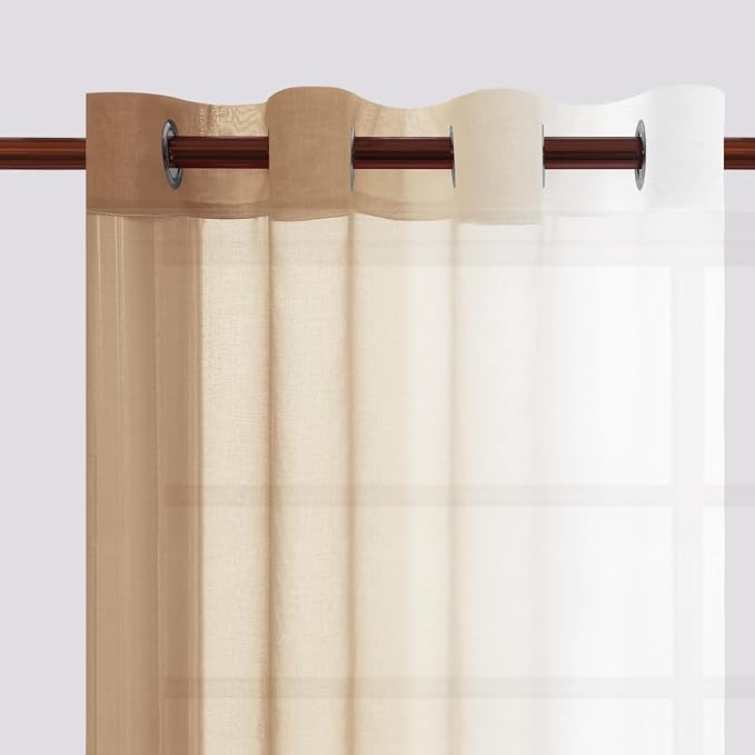 DWCN Taupe Faux Linen Ombre Sheer Curtains - Image 4