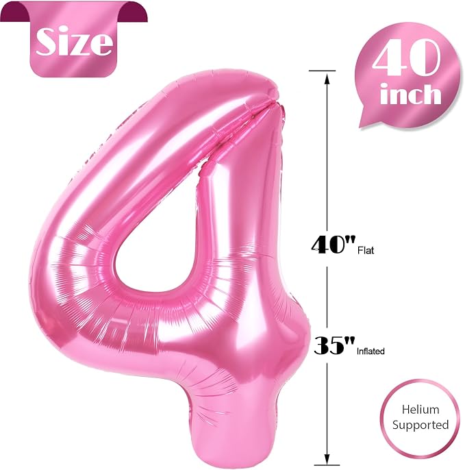Pink 4 Balloon - Number Balloon 40 Inch, 4th Pink Birthday Decorations | Large - Image 5